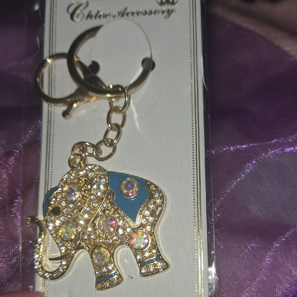 Gold & Blue Elephant Keychain